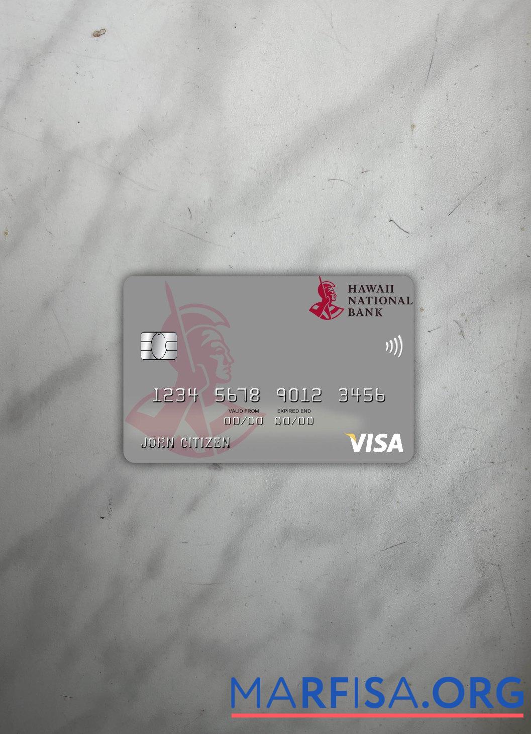 Blank Hawaii, Hawaii Natioanal Bank visa debit card photolook front download for verification